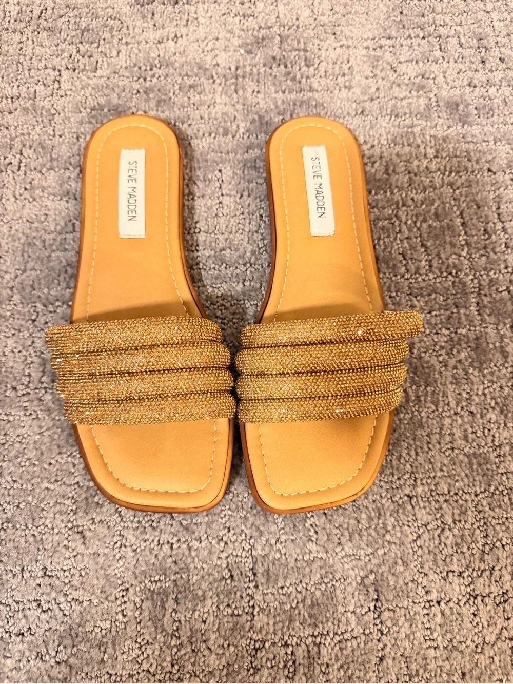 Steve Madden Metallic Gold Beaded Slide Sandals - Women's